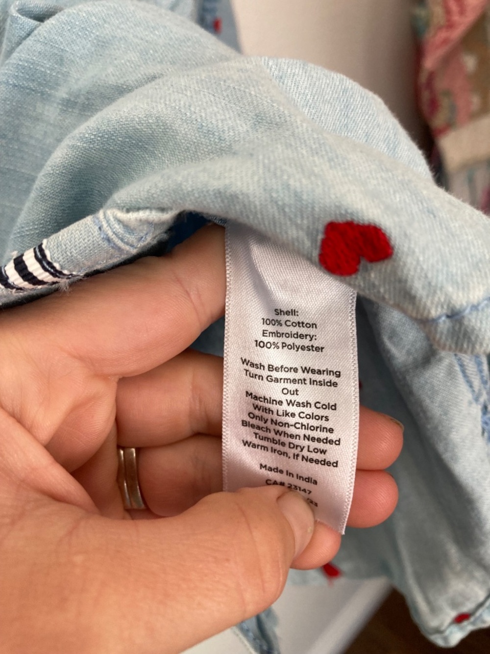 Talbots Embroidered Hearts Chambray Denim Button Front Shirt Top Blue 2X - Picture 7 of 7
